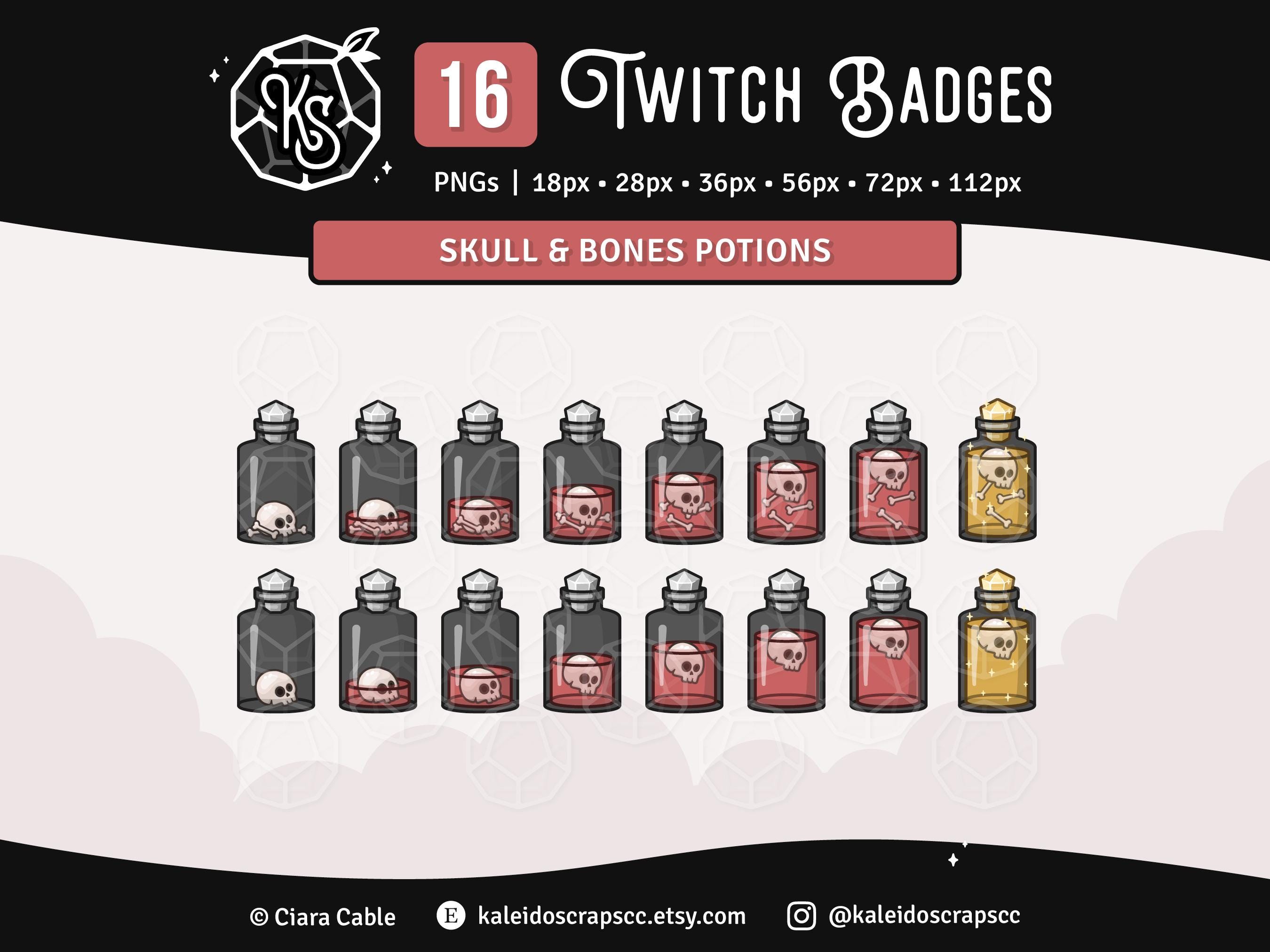 Skull Potion Twitch Sub Badges | Black & Red Creepy Spooky Witchy Streamer Assets