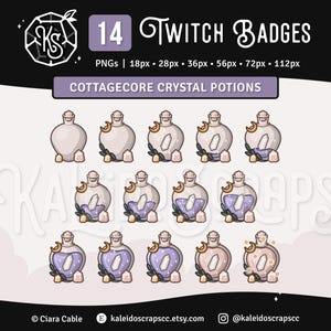 Twitch-subbadges: flessen kristallen drankje | Badges Cottagecore Lavender Nature Bits