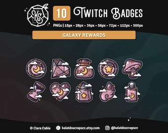 Galaxy Twitch Sub Badges | Dark Pinkand Gold, Celestial Moon and Star Reward Channel Points or Emotes