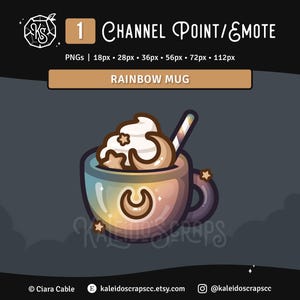 Cottagecore Coffee Twitch Channel Points | Rainbow Moon & Stars Mug Emote