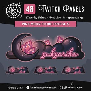 Neon Pink Moon Cloud Crystal Twitch Panels | Cute Celestial Streamer Graphics | 6 Custom Words