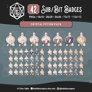 Cottagecore Crystal Potion Bottle Twitch Sub Badges [42 Big Pack] • Tiered Cozy Apothecary Bit Badges / Channel Points / Emotes