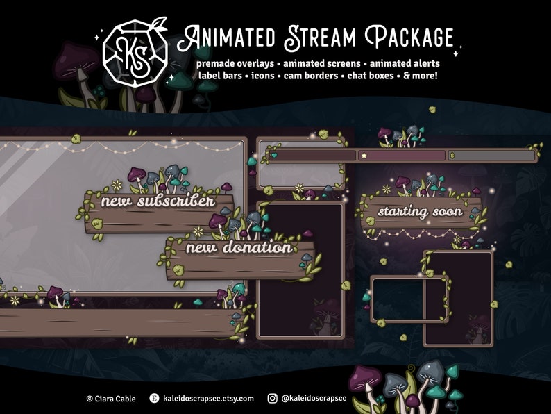 Mushroom Twitch Overlay | Dark Woodland Night Animated Stream Pack - Etsy