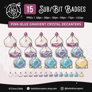 Twitch-subbadges: flessen kristallen drankje | Roze en blauwe Cottagecore Witchy Nature-bitbadges