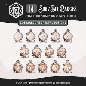 Twitch Sub Badges: Kristalltrankflaschen • Cottagecore Tiered Gemütliche Apotheker Bit Badges / Channel Points / Emotes