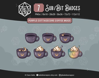 Purple Cottagecore Coffee Mug Twitch Sub Badges | Lofi Cafe Bit Badges | Set of 7