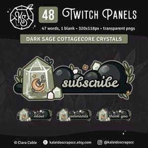 Mond Kristall Twitch Panels | Dunkle salbeigrüne Wolke Cottagecore gemütliche himmlische Luftschlangen-Grafik