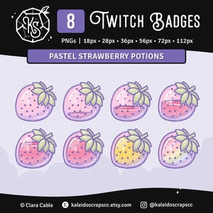 Twitch Sub Badges: Strawberry Potions | Cute Pastel Bits Badges