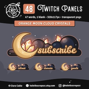 Orange Moon Cloud Crystal Twitch Panels | Witchy Celestial Streamer Panels | 6 Custom Words