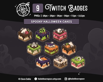 Cake Twitch Sub Badges | Spooky Halloween Creepy Dessert Bits Badges