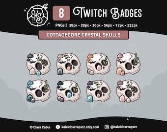 Crystal Skull Twitch Sub Badges | Cottagecore Spooky Witchy vtuber assets
