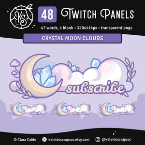 Crystal Moon Cloud Twitch Panels | Cute Pastel Streamer Graphics | 6 Custom Words
