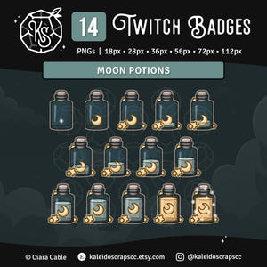 Twitch Sub Badges: Moon Potion Bottle | Celestial Blue Bit Badges | Set of 14