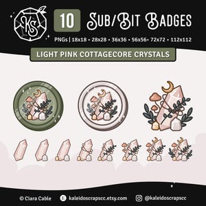 Twitch Sub Badges: Cottagecore Crystal | Light Pink | Witchy Sage Celestial Bit Badges | Set of 10