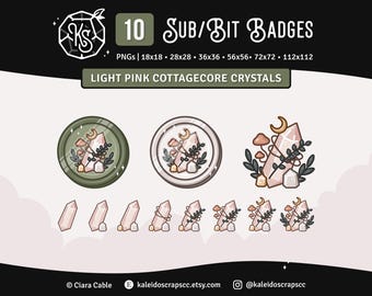 Odznaki Cottagecore Crystal Twitch Sub | Jasnoróżowy zestaw czarownic w stylu niebiańskim
