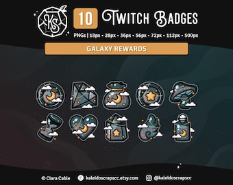 Galaxy Twitch Sub Badges | Dark Blue and Gold, Celestial Moon and Star Reward Channel Points or Emotes