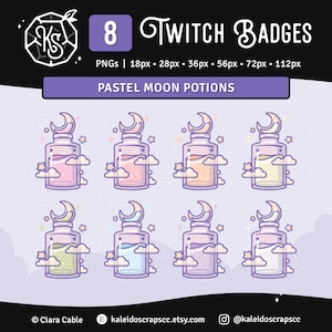 Twitch Sub Badges: Moon Potions | Pastel Aesthetic Celestial Galactic Cottagecore Bit Badges / Channel Points / Emotes