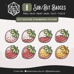 Twitch-subbadges: aardbeiendrankflessen | Cottagecore fruitbit-badges
