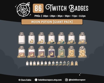 Moon Potion Twitch Badges | Cottagecore Moon & Stars Bits, Channel Points or Emotes