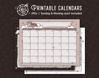 Cottagecore Coffee Blank Printable Calendar | Warm Neutral | Sunday & Monday Start