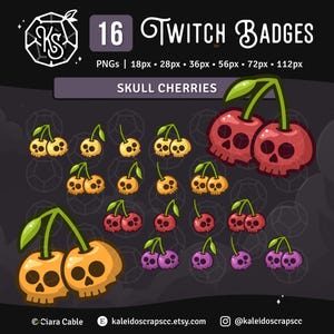 Skull Cherry Twitch Sub Badges | Spooky Creepy Halloween Streaming Assets