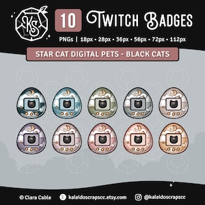 Insignias de suscripción de Twitch: Insignias de mascotas digitales de Star Cat / Black Cat Nostalgic Bits