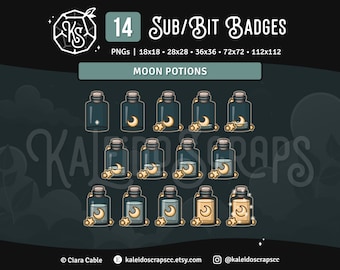 Moon Potion Bottle Twitch Sub Badges | Celestial Blue Bit Badges | Set of 14