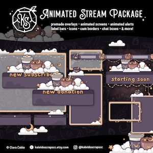 Lila Cottagecore Kaffee Twitch Overlay | Animierte Cozy Lofi Stream Pack