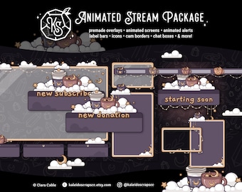 Purple Cottagecore Coffee Twitch Overlay | Animated Cozy Lofi Stream Pack