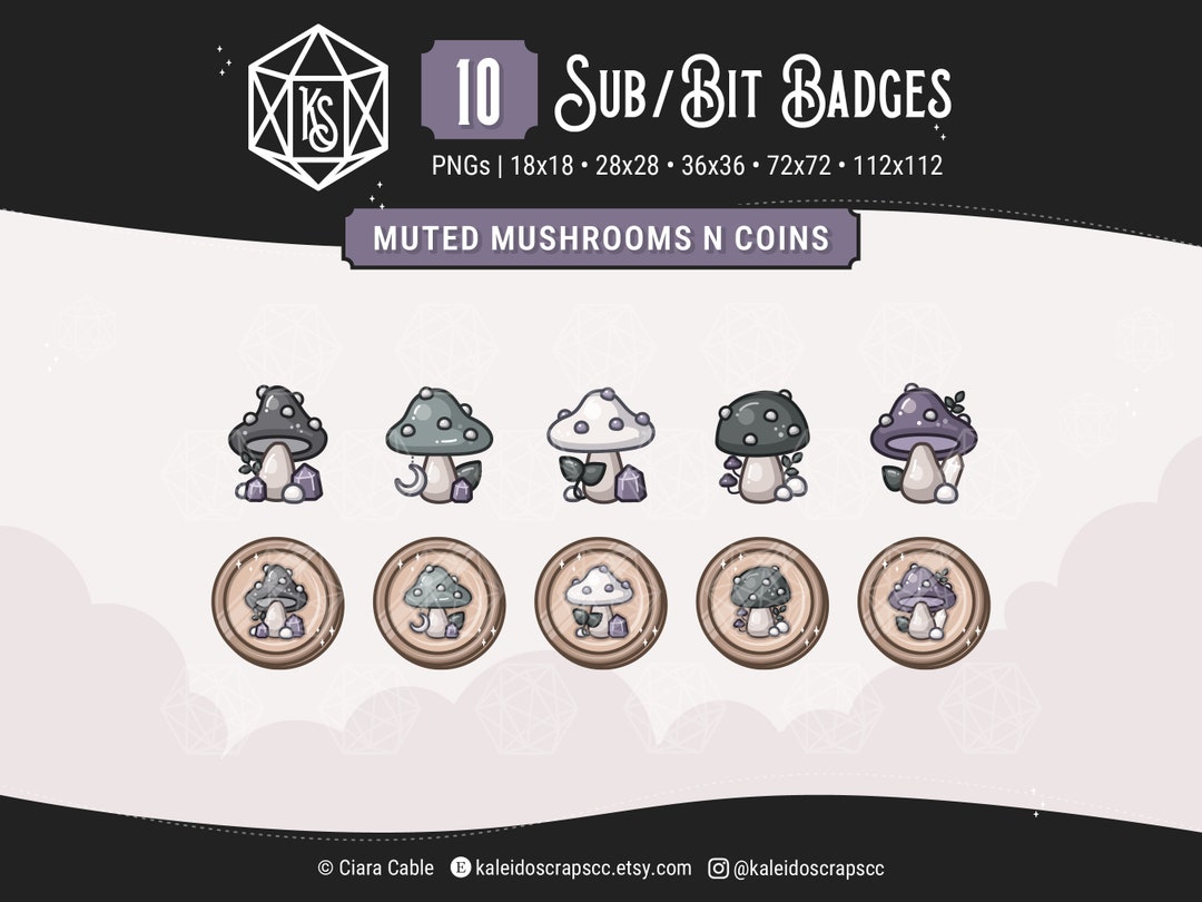 Twitch Sub Badges Muted Mushrooms 'n Coins Etsy