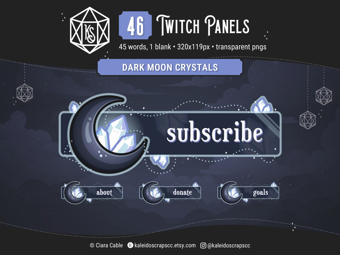 Dark Moon Crystal Twitch Panels Spooky Witchy Streamer Panels 6 Custom