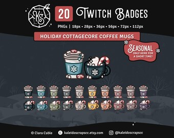 Holiday Cottagecore Coffee Mug Twitch Sub Badges | Lofi Cafe Bit Badges | Set of 20