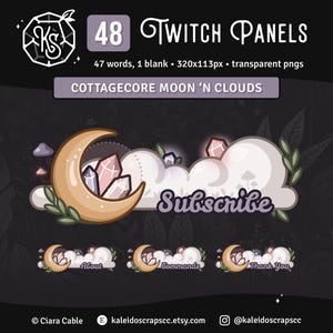 Moon Crystal Twitch Panels | Purple Cottagecore Cozy Clouds Celestial Streamer Graphics