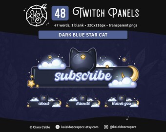 Painéis Star Cat para Twitch | Gráficos Celestiais Azul-Escuro para Streamers