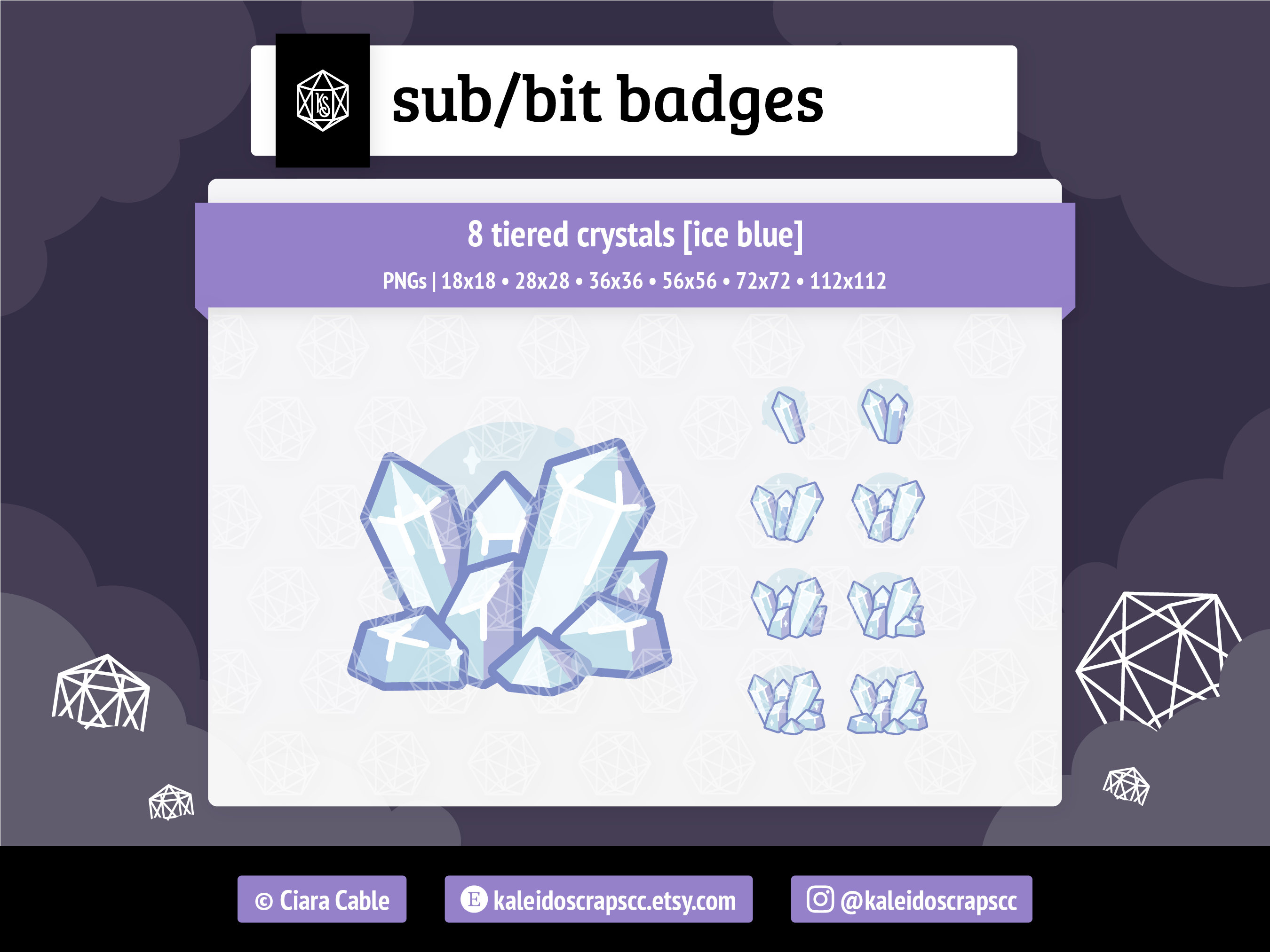 Ice Blue Crystal Twitch Sub Badges • Tiered Witchy Cottagecore Bit Badges / Channel Points / Emotes