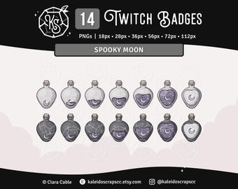 Moon Potion Twitch Sub Badges | Spooky Purple & Gray Witchy Streaming Assets