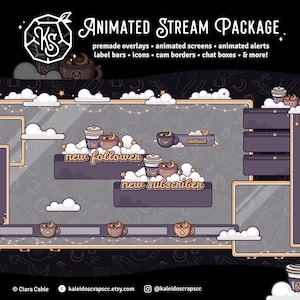 Cottagecore Coffee Twitch Overlay | Purple Animated Cozy Lofi Stream Pack