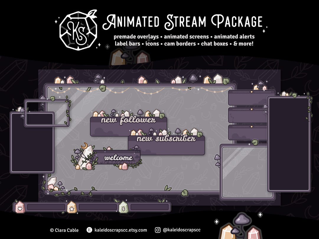 Cottagecore Crystals Twitch Overlay | Dark Purple Witchy Animated ...