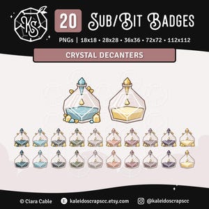 Twitch Sub-badges: Cottagecore Crystal Potion-flessen | Bit-badges heksen natuur | Set van 20 inch