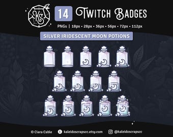 Distintivi Twitch Sub Pozione Lunare / Distintivi Argento Celeste Iridescente