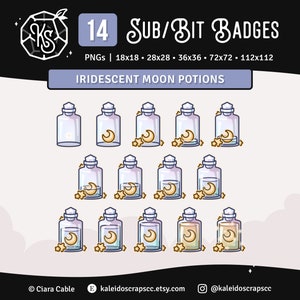Twitch Sub Badges: Moon Potion Bottles | Celestial Rainbow Iridescent Bit Badges