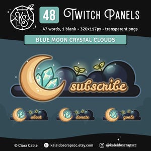 Moon Crystal Cloud Twitch Panels | Blue Witchy Celestial Streaming Assets