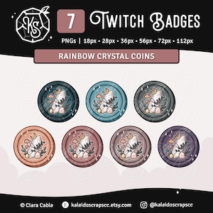 Twitch Sub Badges: Regenbogen Kristall Münzen | Witchy Nature Gems Bit Badges / Channel Punkte / Emotes