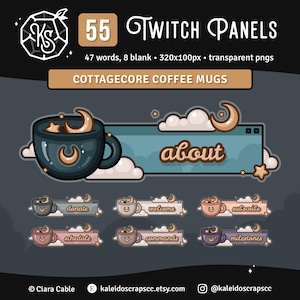 Cottagecore Coffee Twitch Panels | Cozy Moon & Stars Mug Streamer Assets