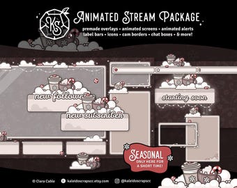 Holiday Cottagecore Coffee Stream Package - Beige | Animated Cozy Lofi Twitch/YouTube Overlay Bundle