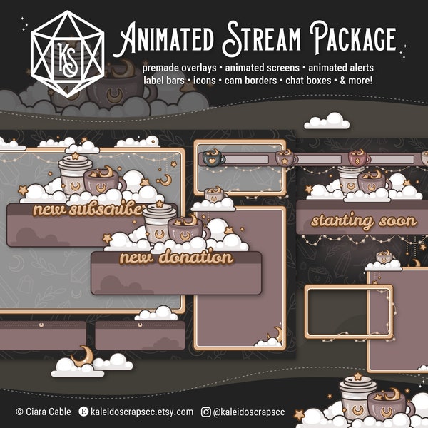 Warm Neutral Cottagecore Coffee Stream Package | Animated Cozy Lofi Twitch/YouTube Overlay Bundle