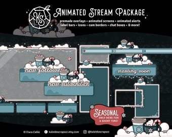 Holiday Cottagecore Coffee Stream Package | Animated Cozy Lofi Twitch/YouTube Overlay Bundle