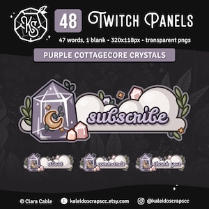 Moon Crystal Twitch Panels | Purple Cloud Cottagecore Cozy Celestial Streamer Graphics