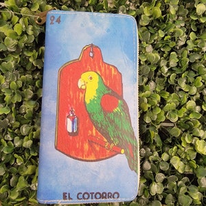 Loteria El Cotorro Wallet- Mexican Loteria Wallet, Cute Mexican Wallet, One Zipper Wallet, Loteria Style Accessory