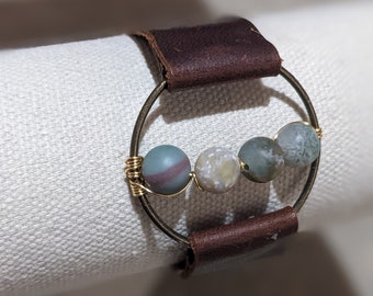 bracelet en cuir avec perles de jaspe